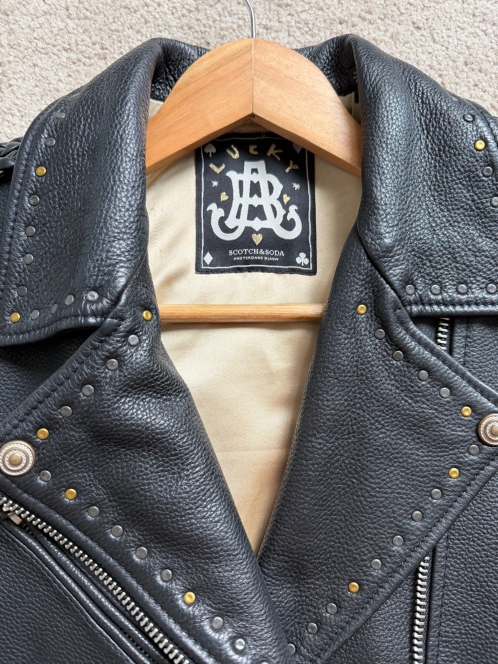 Scotch & Soda Studded Leather Moto Jacket Black Size XS - Picture 3 of 7